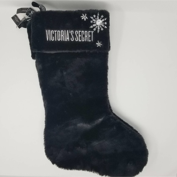 Victoria's Secret Other - Victoria's Secret Bling Christmas Black Velvet Plush Stocking Boot NEW